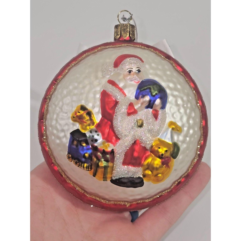 Waterford Santa Holding World Toy Medallion Ball Glass Christmas Ornament Figure
